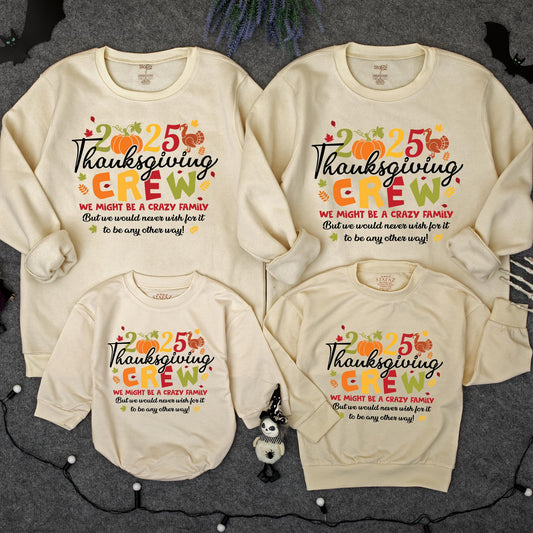 Thanksgiving CREW Family Matching 2025 Fall Outfit | Turkey & Pumpkin Baby Romper, Holiday Shirts, Fall Family Tee