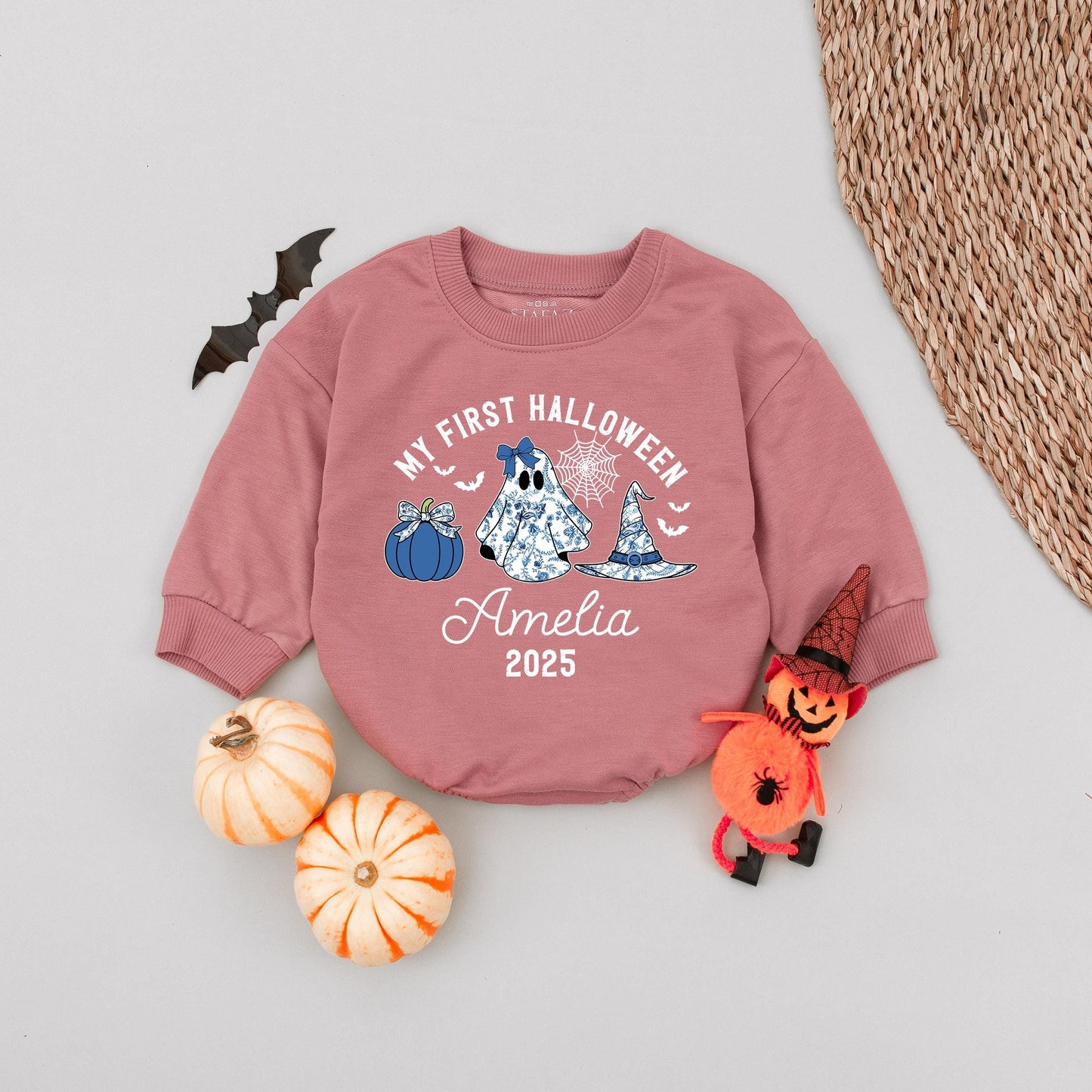 My First Halloween Baby Romper Cute Blue Pumpkin Ghost Witch Hat Amelia 2025 Fall Celebration Outfit