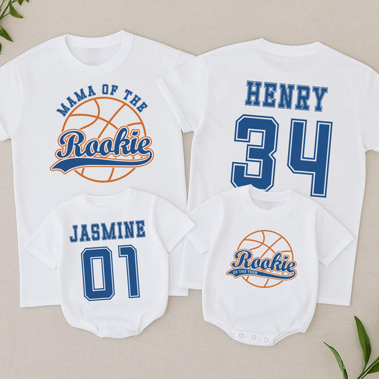 Basketball Rookie of the Year Birthday Shirt Family Matching Baby Boy First Bday Orange Blue Retro Jersey Tee