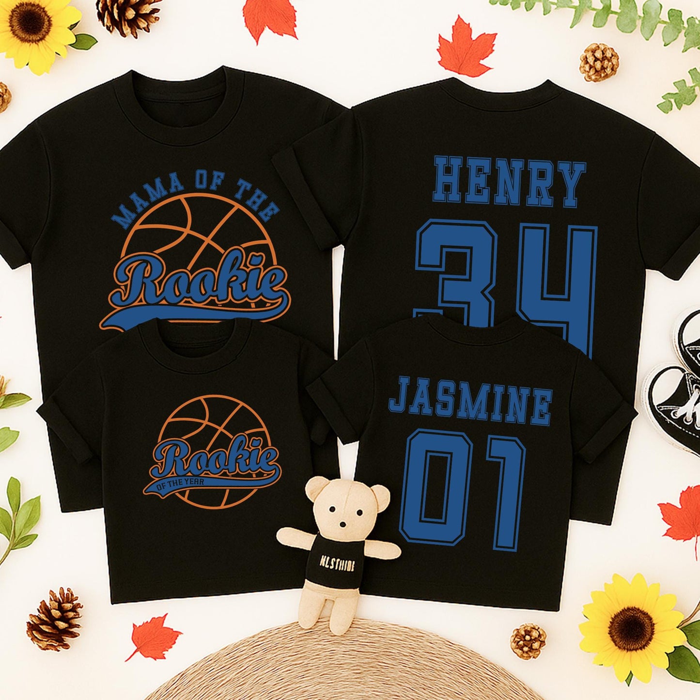 Basketball Rookie of the Year Birthday Shirt Family Matching Baby Boy First Bday Orange Blue Retro Jersey Tee