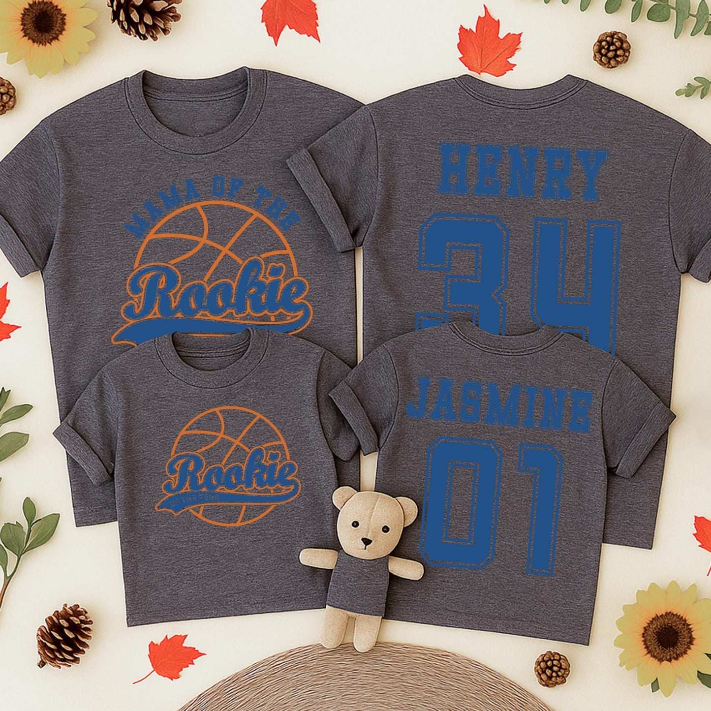 Basketball Rookie of the Year Birthday Shirt Family Matching Baby Boy First Bday Orange Blue Retro Jersey Tee