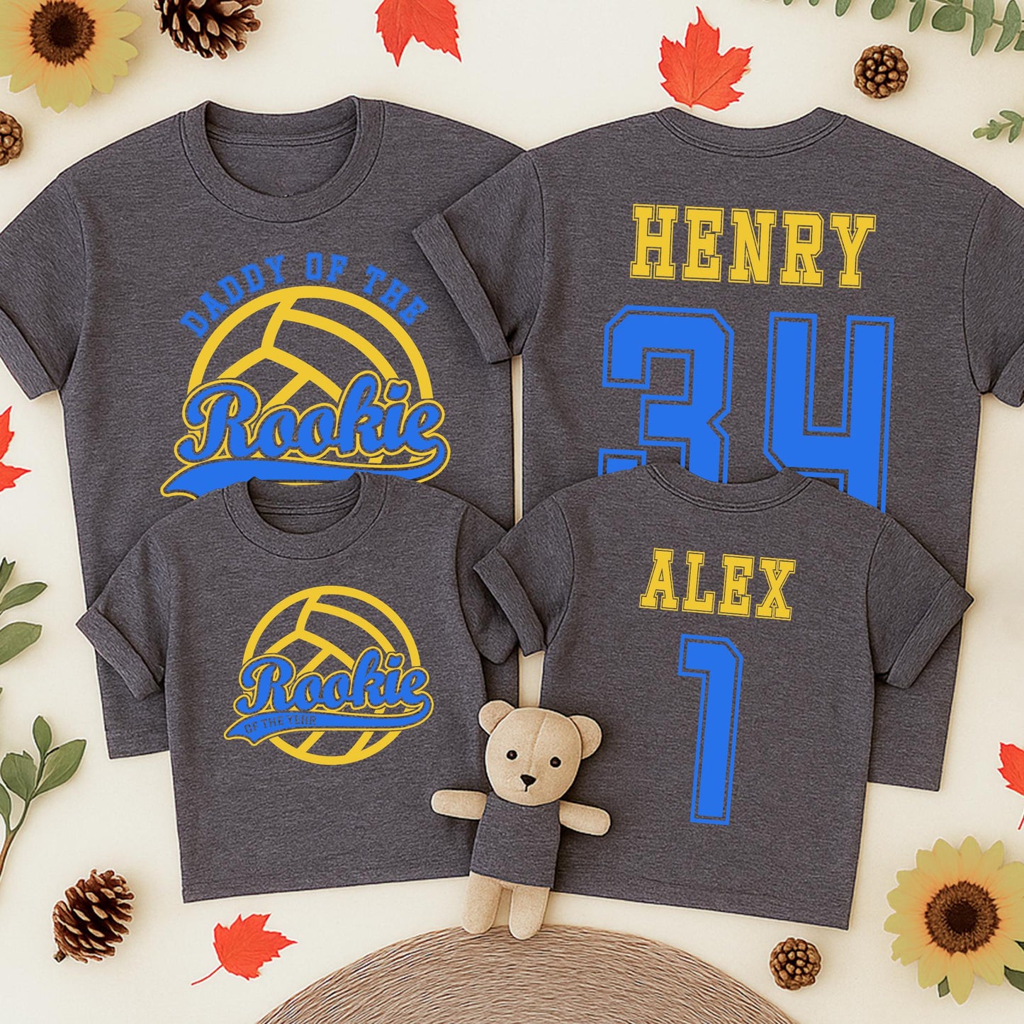 Daddy of the Rookie Volleyball Birthday Shirt, 1st Birthday Tee, Rookie of The Year, Baby Rookie Family Shirts, Personalized Volleyball Gift