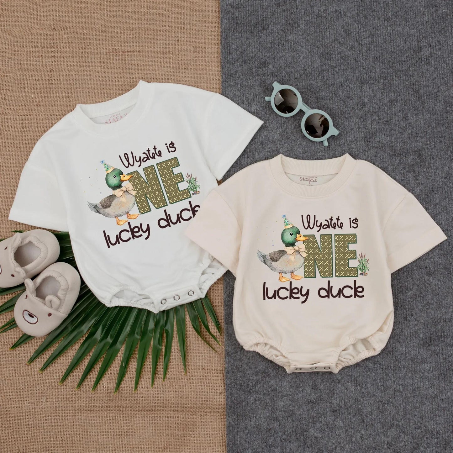 Customized One Lucky Duck Baby Bubble Romper First Birthday Mallard Duck Bodysuit Cute Party Gift