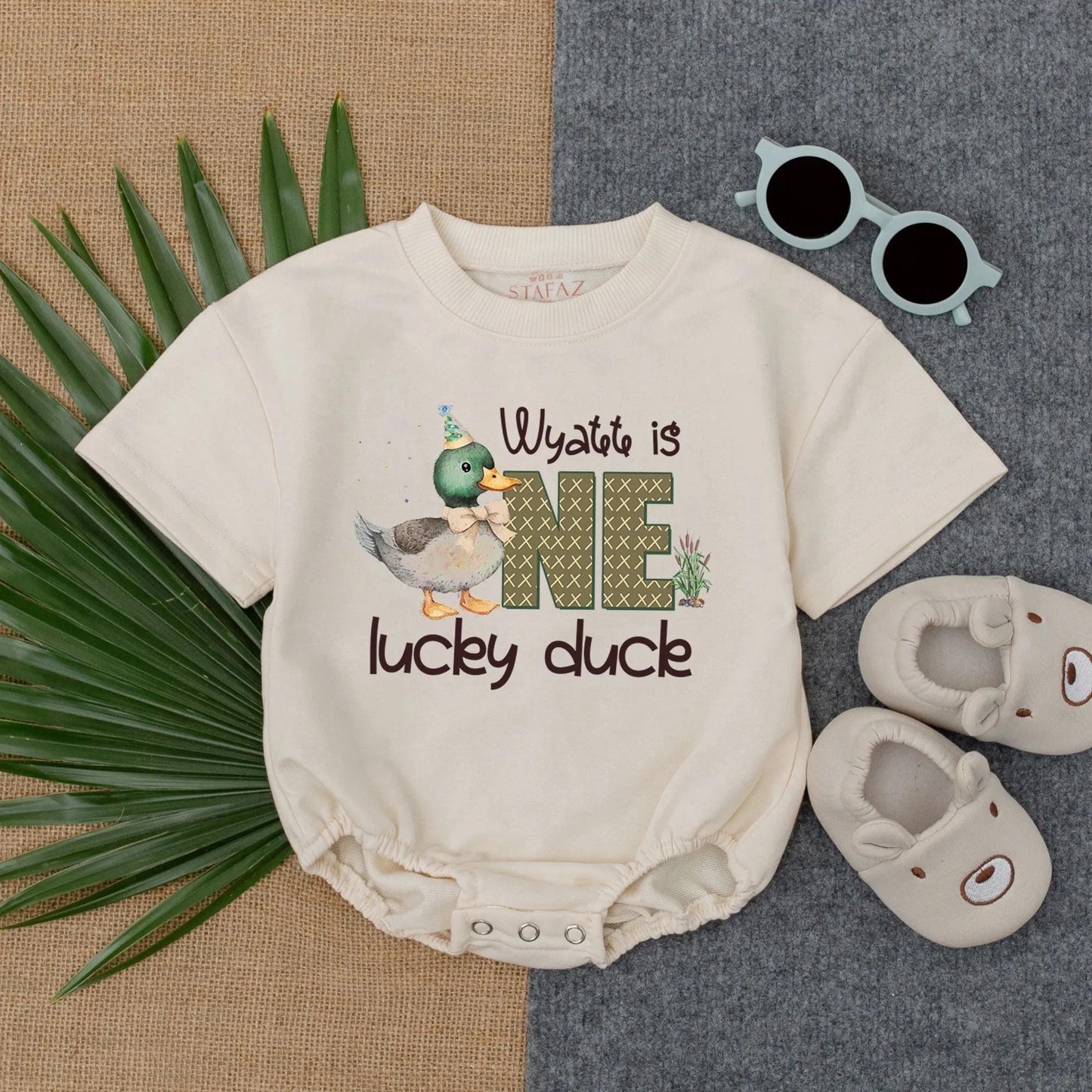 Customized One Lucky Duck Baby Bubble Romper First Birthday Mallard Duck Bodysuit Cute Party Gift