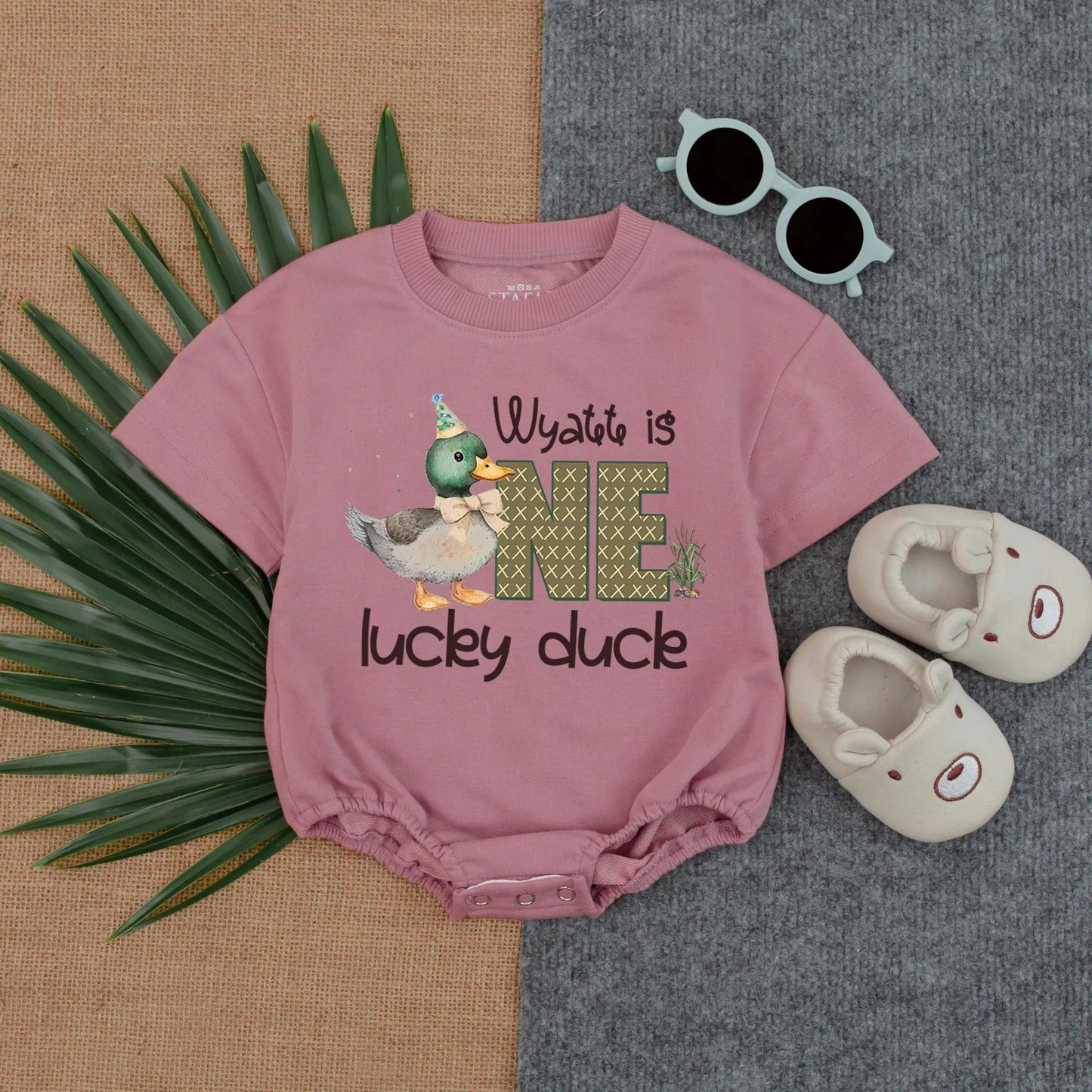 Customized One Lucky Duck Baby Bubble Romper First Birthday Mallard Duck Bodysuit Cute Party Gift