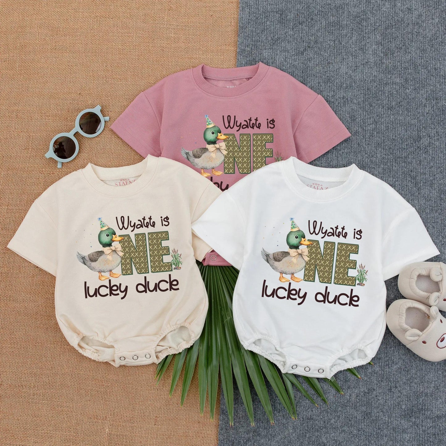Customized One Lucky Duck Baby Bubble Romper First Birthday Mallard Duck Bodysuit Cute Party Gift