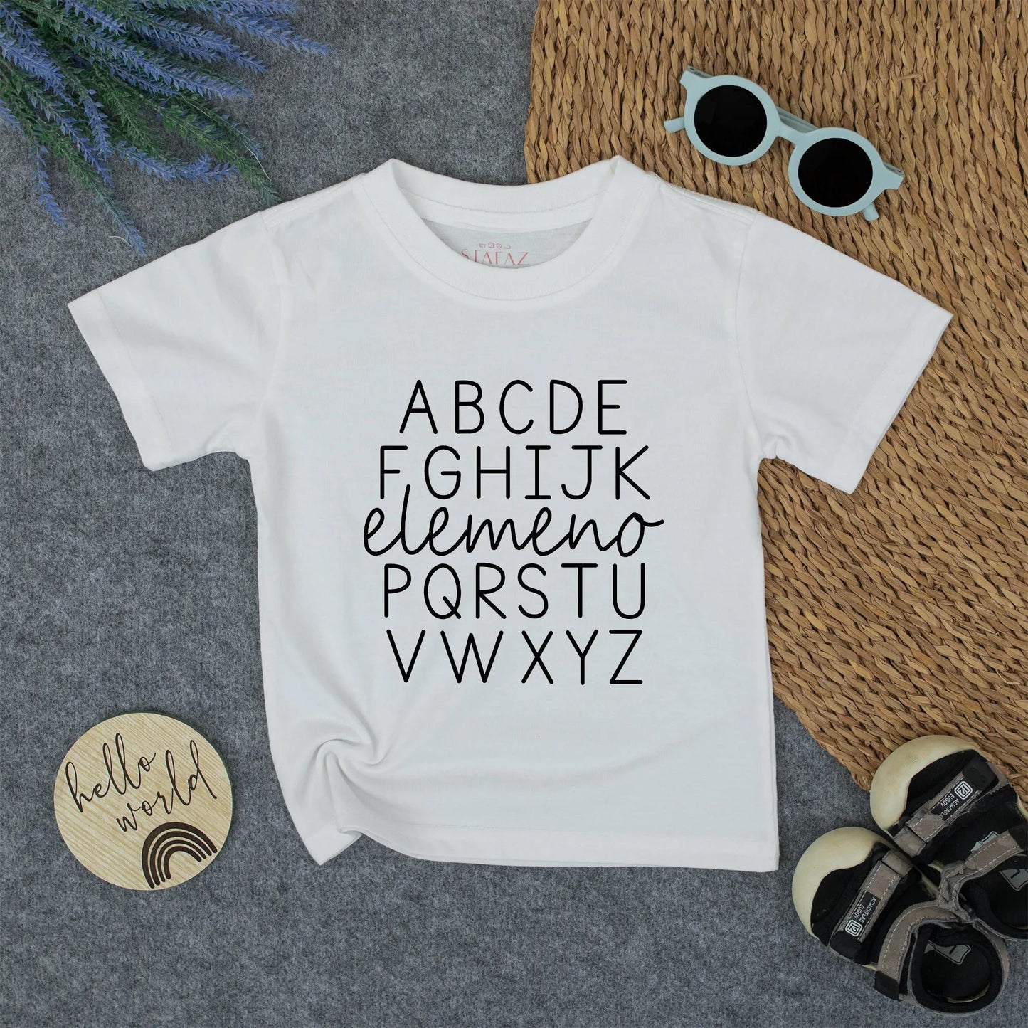 Alphabet School Shirt for Kids elemeno Cute ABC Toddler Tee Natural Cotton Blend Learning Fun First Day Outfit Playful Design Comfortable Teacher Gift (138 chars)