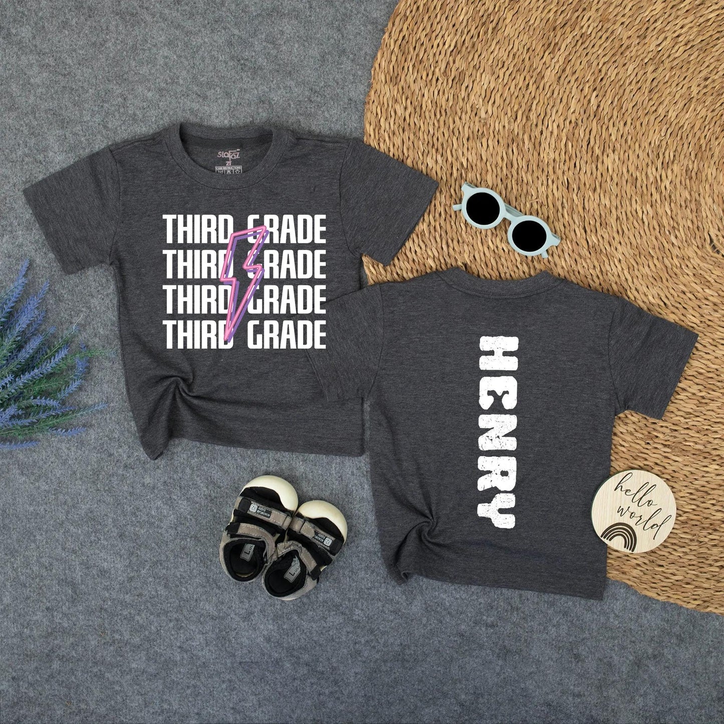 Custom Third Grade Lightning Bolt Name Shirt for Kids Back to School First Day 1st Grade Tee Cute School