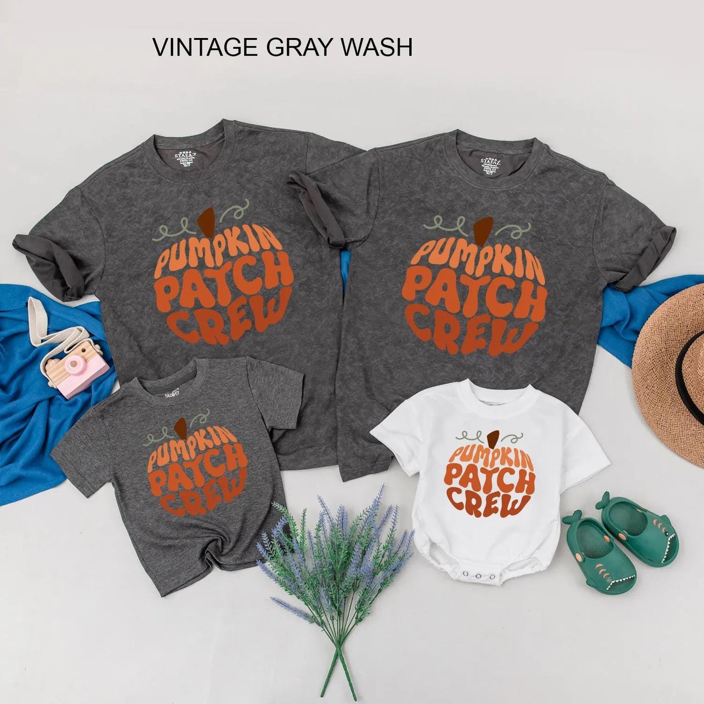 Matching Family Pumpkin Patch Crew Shirts Retro Vintage Fall Design Orange Brown Green Vines for Kids Toddler Little Pumpkin Autumn Holiday Gift