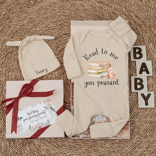 Funny Read to Me You Peasant Baby Bodysuit Book Lover Newborn Outfit with Cute Teddy Bear Design for Shower Gift and Coming Home