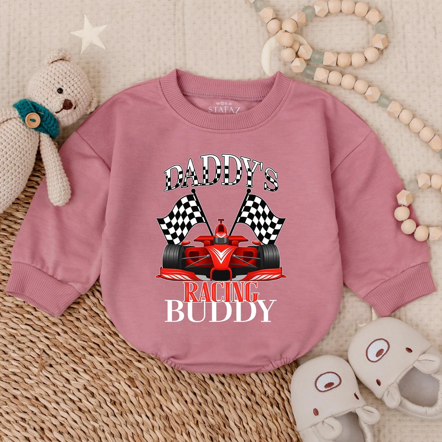 Daddy's Racing Buddy Baby Romper Checkered Flags Outfit, Cute Race Car Sweatshirt Infant Toddler Motorsports Clothes, Dad Son Matching Gift 134 chars