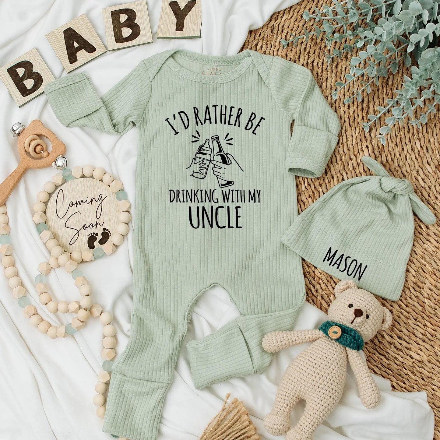 I'd Rather Be Drinking With My Uncle Baby Bodysuit Funny Graphic Newborn Outfit, Cute Infant Clothes Gift from Aunt, Playful Modern Boy Bodysuit (139 chars)