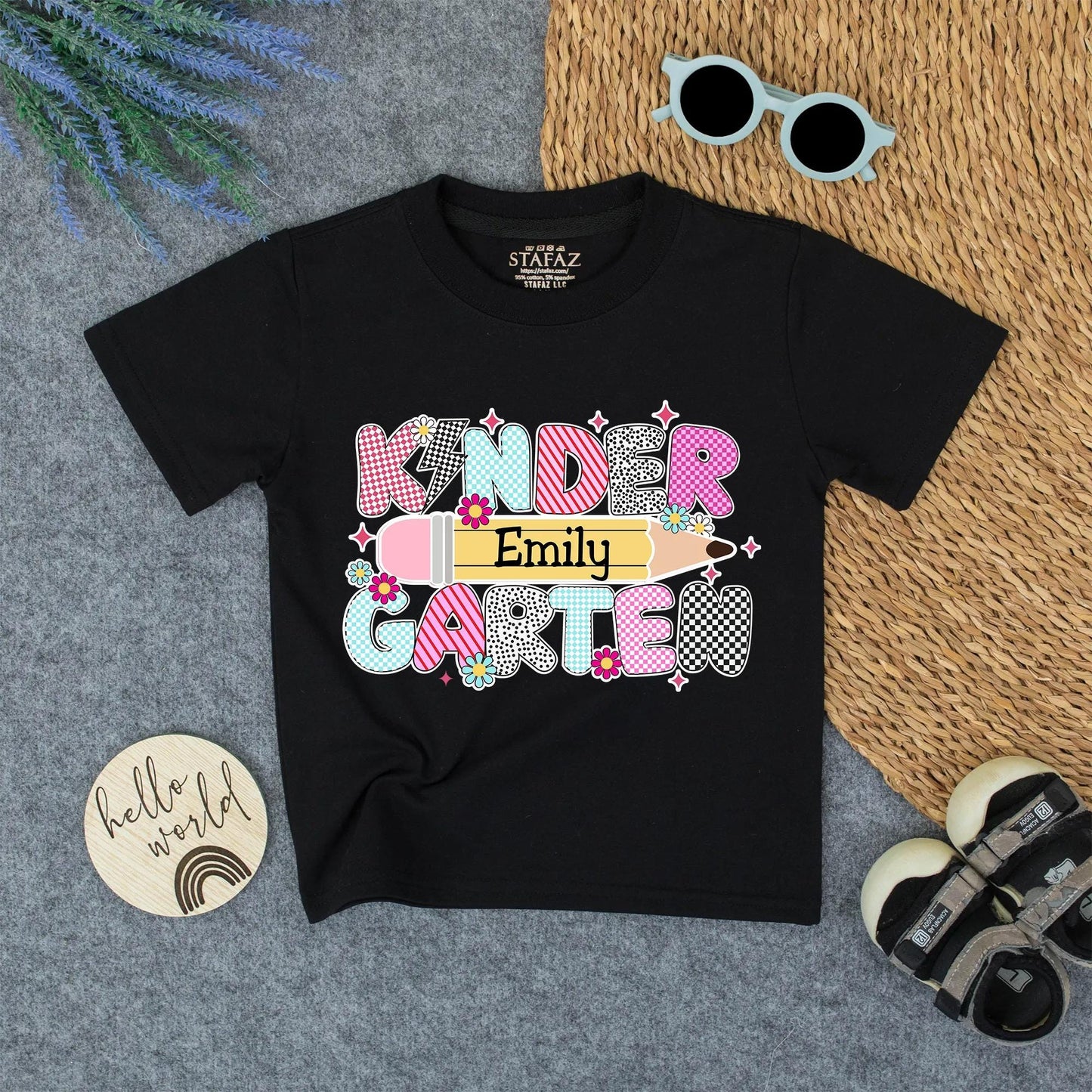 Kindergarten Girl's Custom Name Shirt - Back to School Tee with Whimsical Design - Emily's First Day Gift