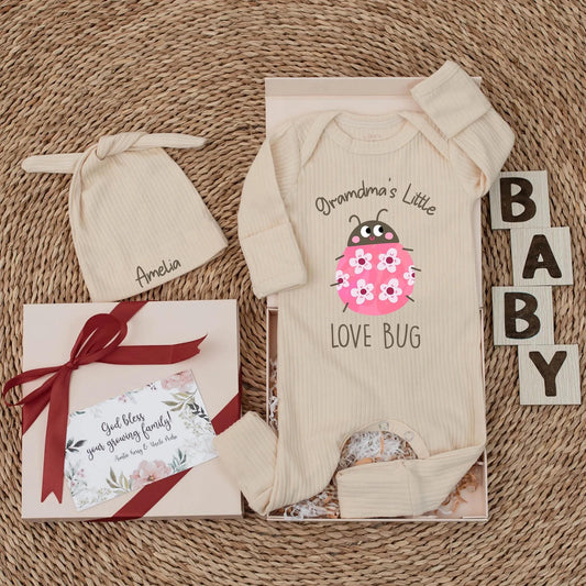 Grandma's Little Love Bug Baby Bodysuit, Pink Ladybug Outfit, Custom Newborn Gift, Baby Girl Clothes, Cute Baby Shower Gift