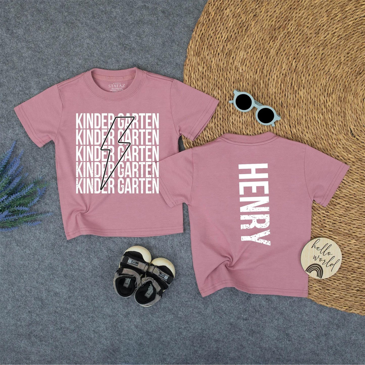 Rainbow Lightning Kindergarten T-Shirt Custom Henry Name Back to School Tee for Boys First Day Preschool Kids