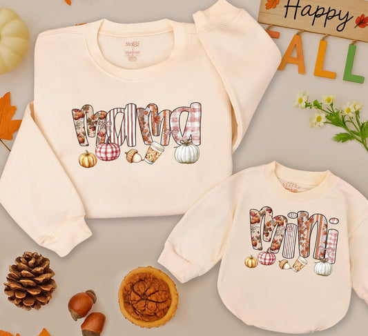 Mama and Mini Fall Sweatshirts Set: Vintage Pumpkin Patch Matching Outfit, Retro Autumn Mom & Baby Sweaters, Thanksgiving Outfit, Cozy Halloween Clothes