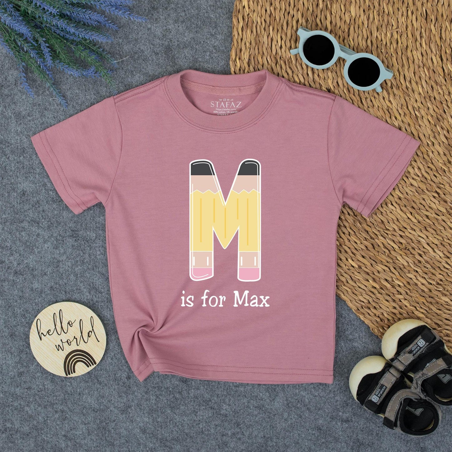 Pencil 'M' is for Max Kid Shirt First Day of School Outfit Toddler Custom Name Tee Back to School Boy
