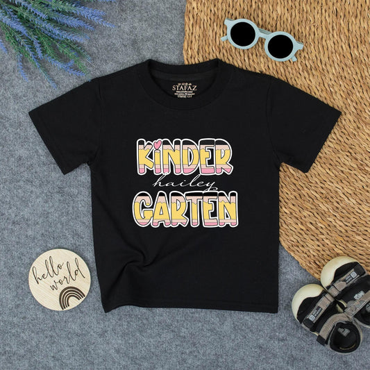 Custom Hailey Kindergarten Pencil Stripe Name Shirt Cute Pink Heart First Day Back to School Girls Toddler Tee