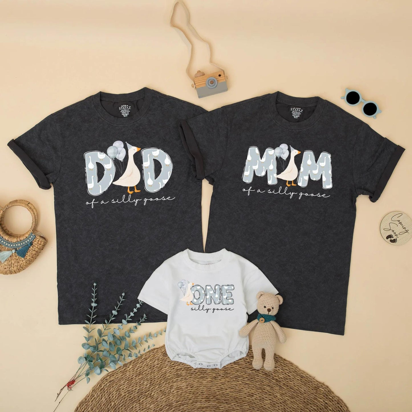 Silly Goose First Birthday Matching Family Shirts Adorable Goose with Balloons Outfit 1st Birthday Boy Baby Celebration