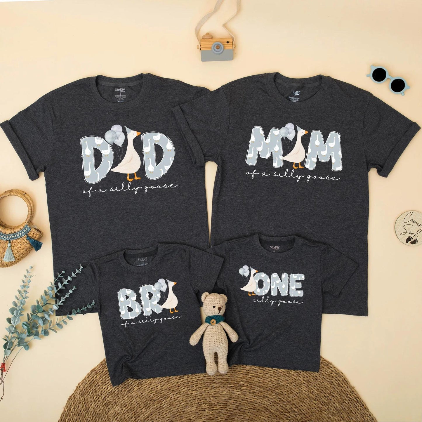 Silly Goose First Birthday Matching Family Shirts Adorable Goose with Balloons Outfit 1st Birthday Boy Baby Celebration