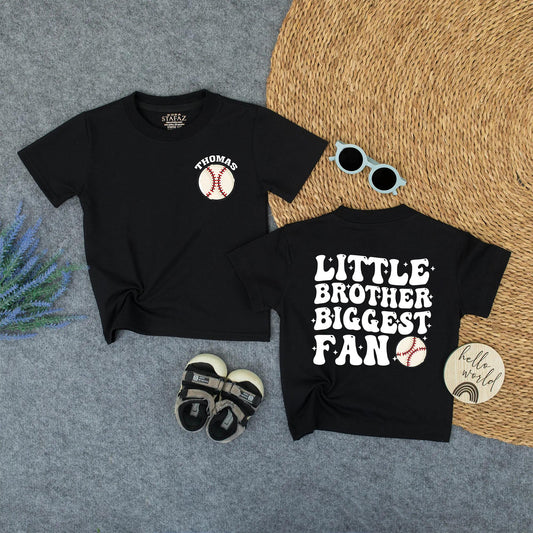 Custom Thomas Baseball Shirt for Little Brother - Biggest Fan Toddler Tee, Personalized Game Day Outfit, Sporty Kids T-Shirt with Red Stitching