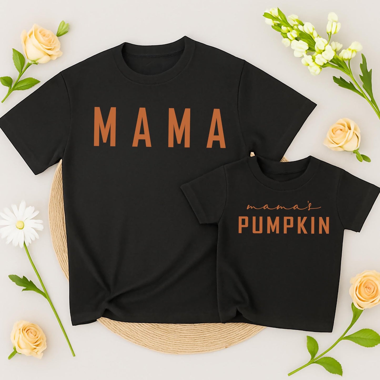 Mama and Mama's Pumpkin Matching Fall Shirts Mommy and Me Outfits Rust Orange Cotton Comfortable