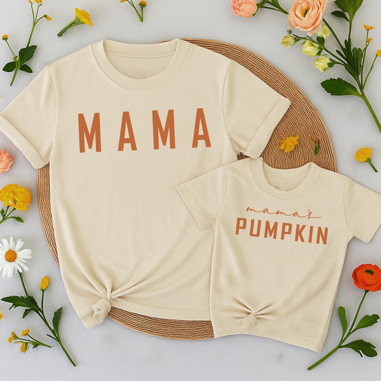 Mama and Mama's Pumpkin Matching Fall Shirts Mommy and Me Outfits Rust Orange Cotton Comfortable