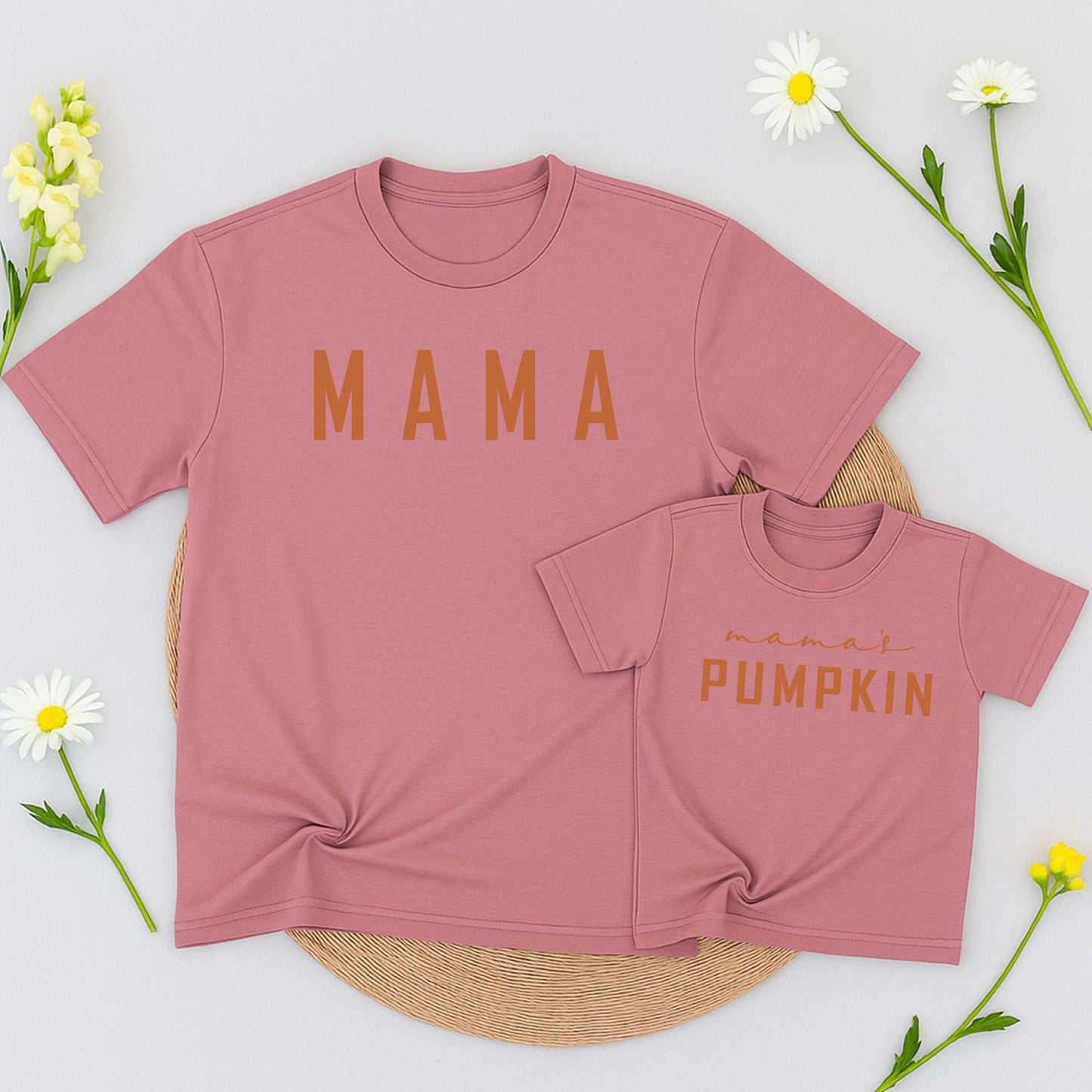 Mama and Mama's Pumpkin Matching Fall Shirts Mommy and Me Outfits Rust Orange Cotton Comfortable