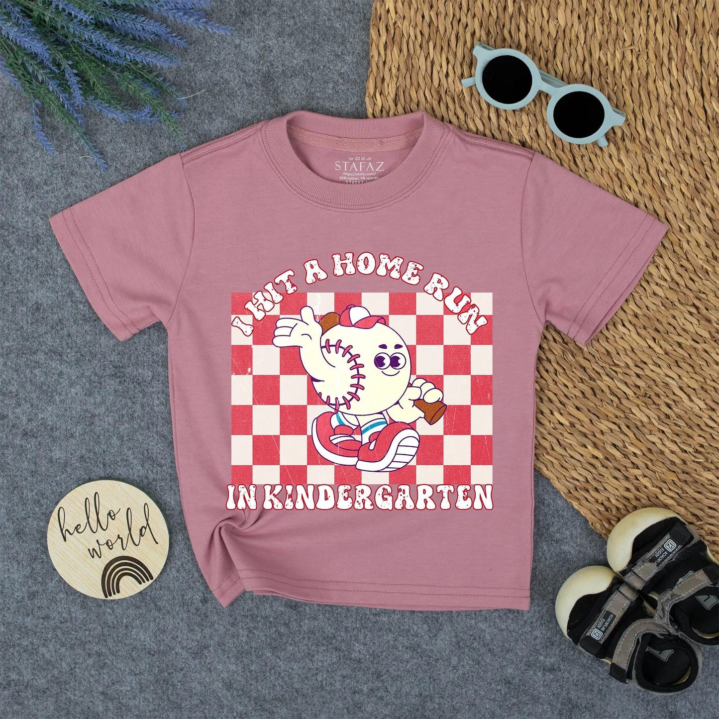 I Hit A Homerun In Kindergarten Baseball School Kids Shirt Toddler Tee Retro Vintage Character Design