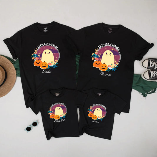 Let's Go Ghouls Halloween Matching Family Shirts, Cute Ghost & Pumpkins Fall Tee for Dada, Mama, Sister, Little Boo Cotton Outfit (134 chars)
