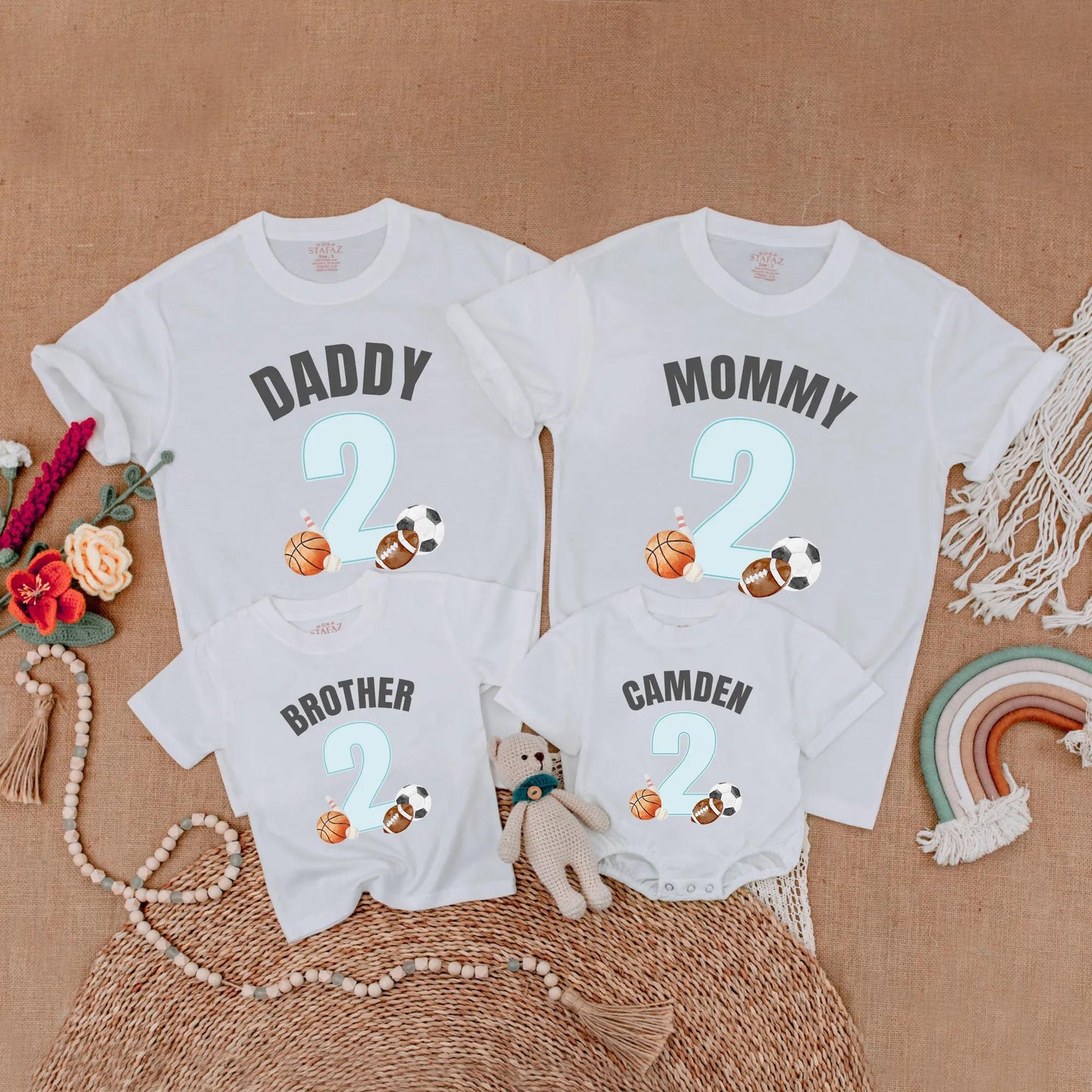 Sports Birthday Family Matching Shirt "Daddy Mommy Brother" 2nd Birthday 2 Blue Balls