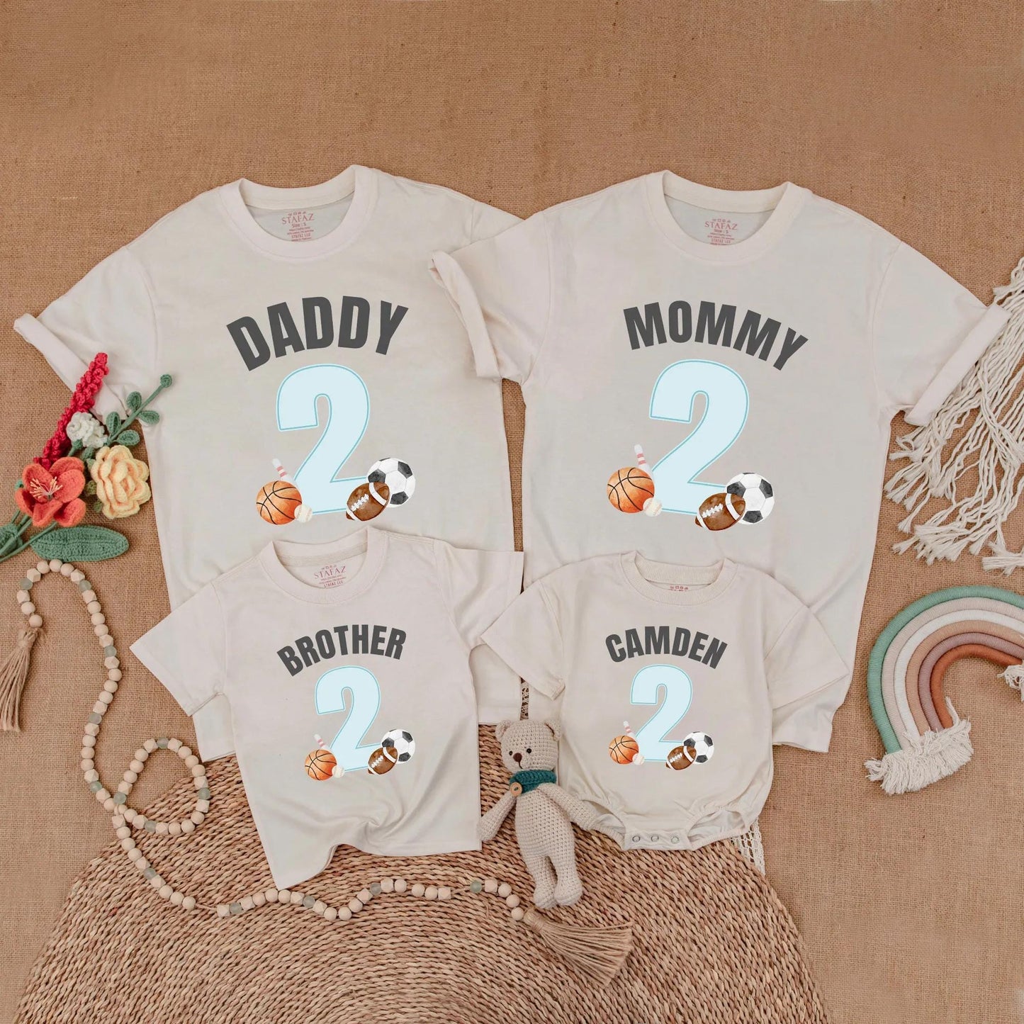 Sports Birthday Family Matching Shirt "Daddy Mommy Brother" 2nd Birthday 2 Blue Balls