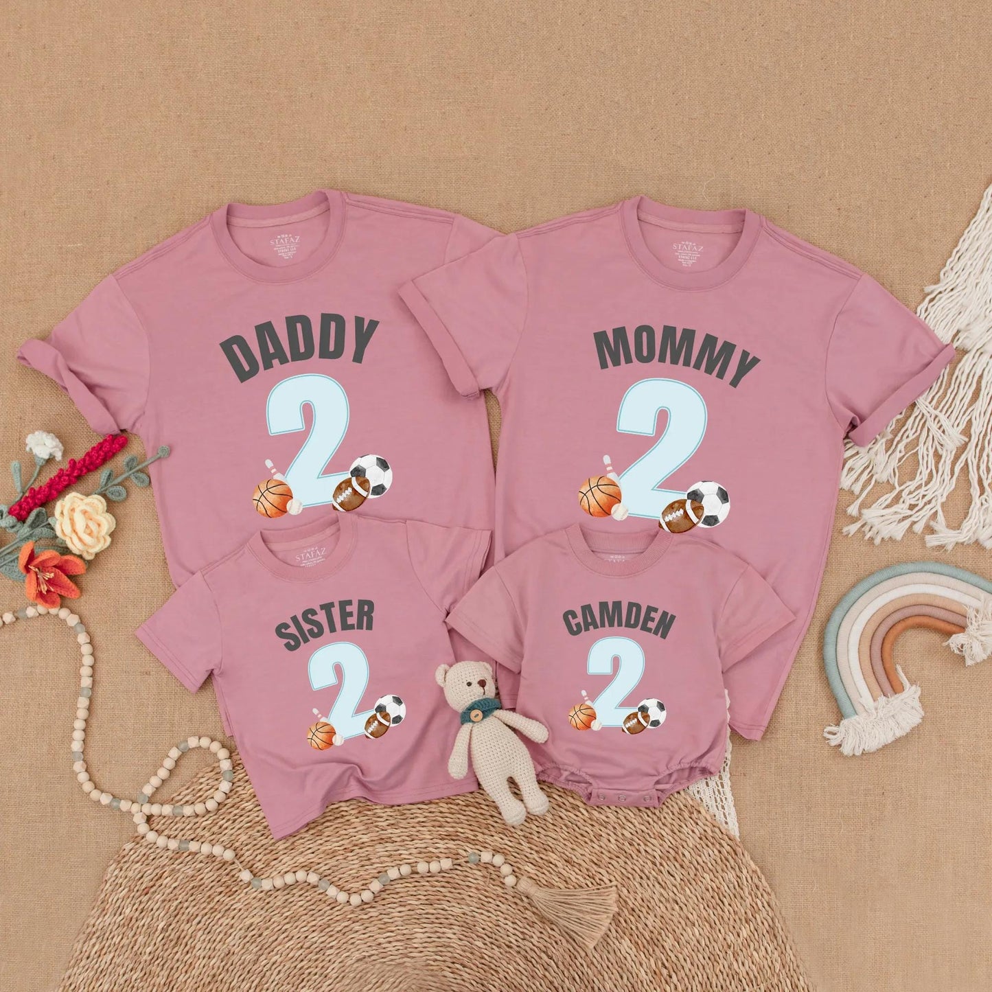 Sports Birthday Family Matching Shirt "Daddy Mommy Brother" 2nd Birthday 2 Blue Balls