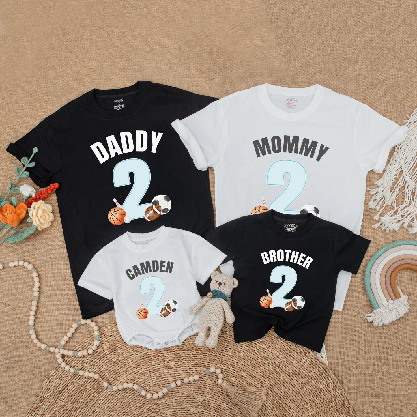 Sports Birthday Family Matching Shirt "Daddy Mommy Brother" 2nd Birthday 2 Blue Balls