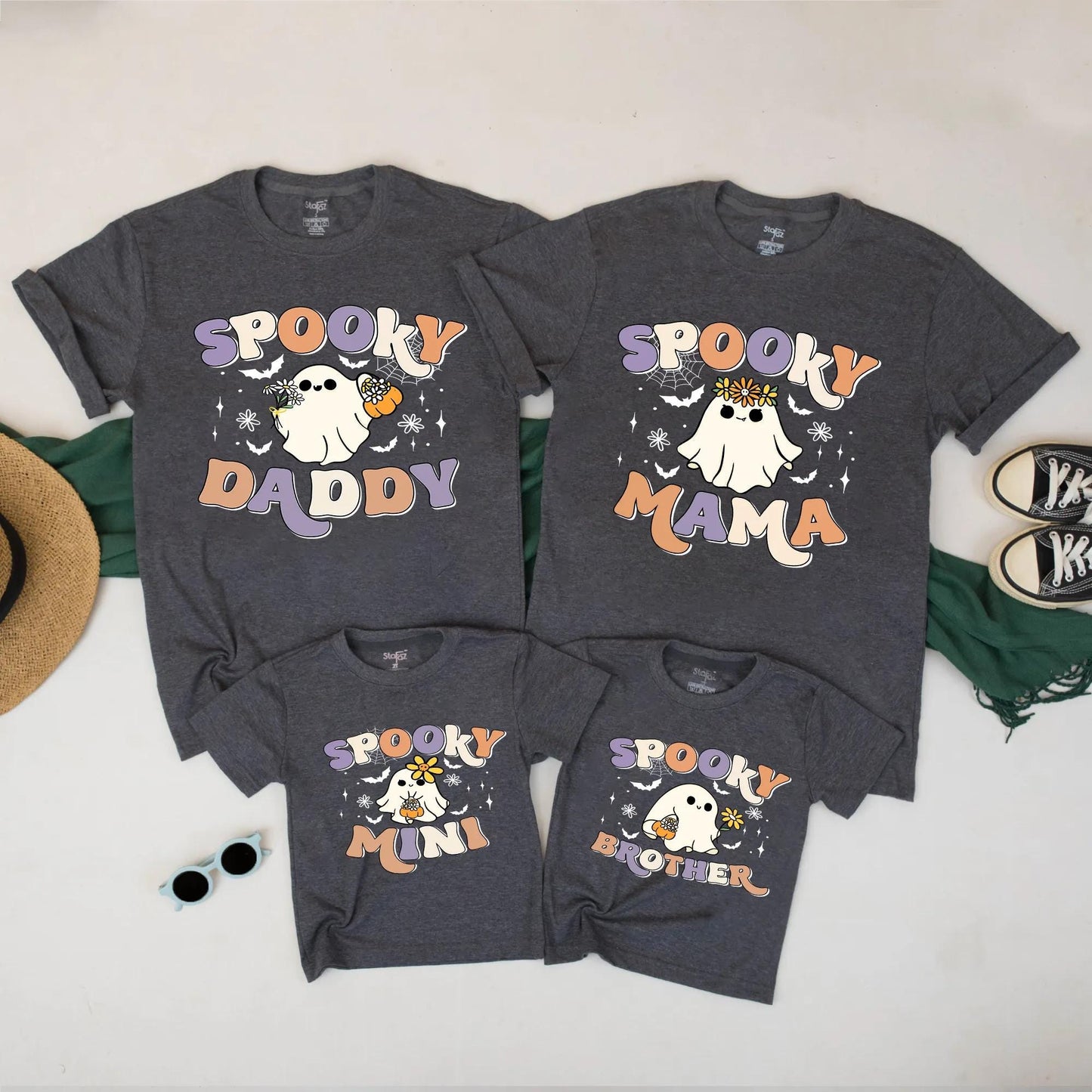 Spooky Family Halloween Matching Shirts, Cute Ghost Fall Outfits for Daddy, Mama, Brother, Mini Boo Crew Tees, Retro Design