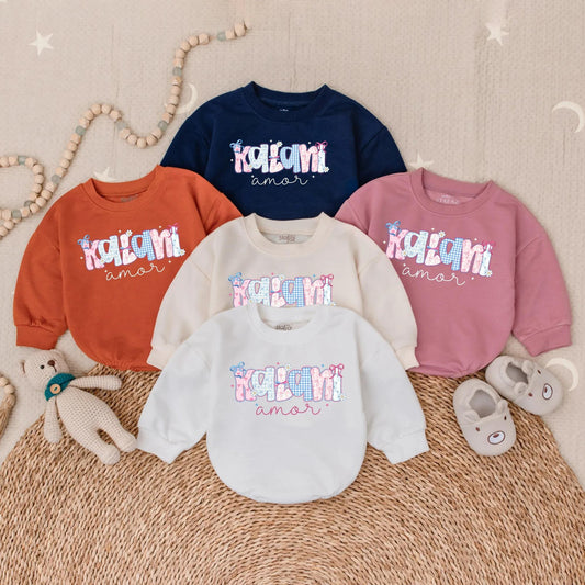 Personalized Pastel Name Baby Bubble Romper with Floral & Gingham Design, Cute Baby Girl Clothes, Baby Shower Gift