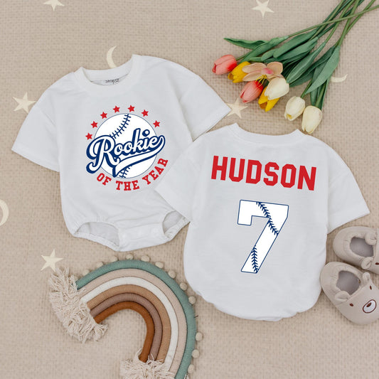 Custom Rookie of the Year Baseball Birthday Romper Personalized Name Baby Sports First Birthday Party Outfit Cute Rookie Bodysuit