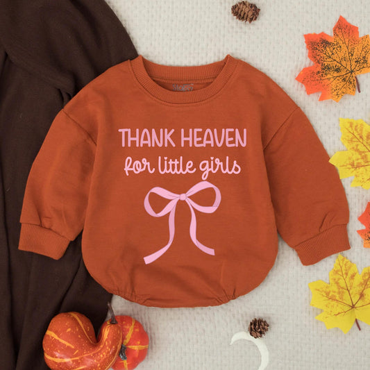 Thank Heaven for Little Girls Romper Pink Ribbon Jesus Gift Baby Girl Outfit Toddler Christian Shower Present