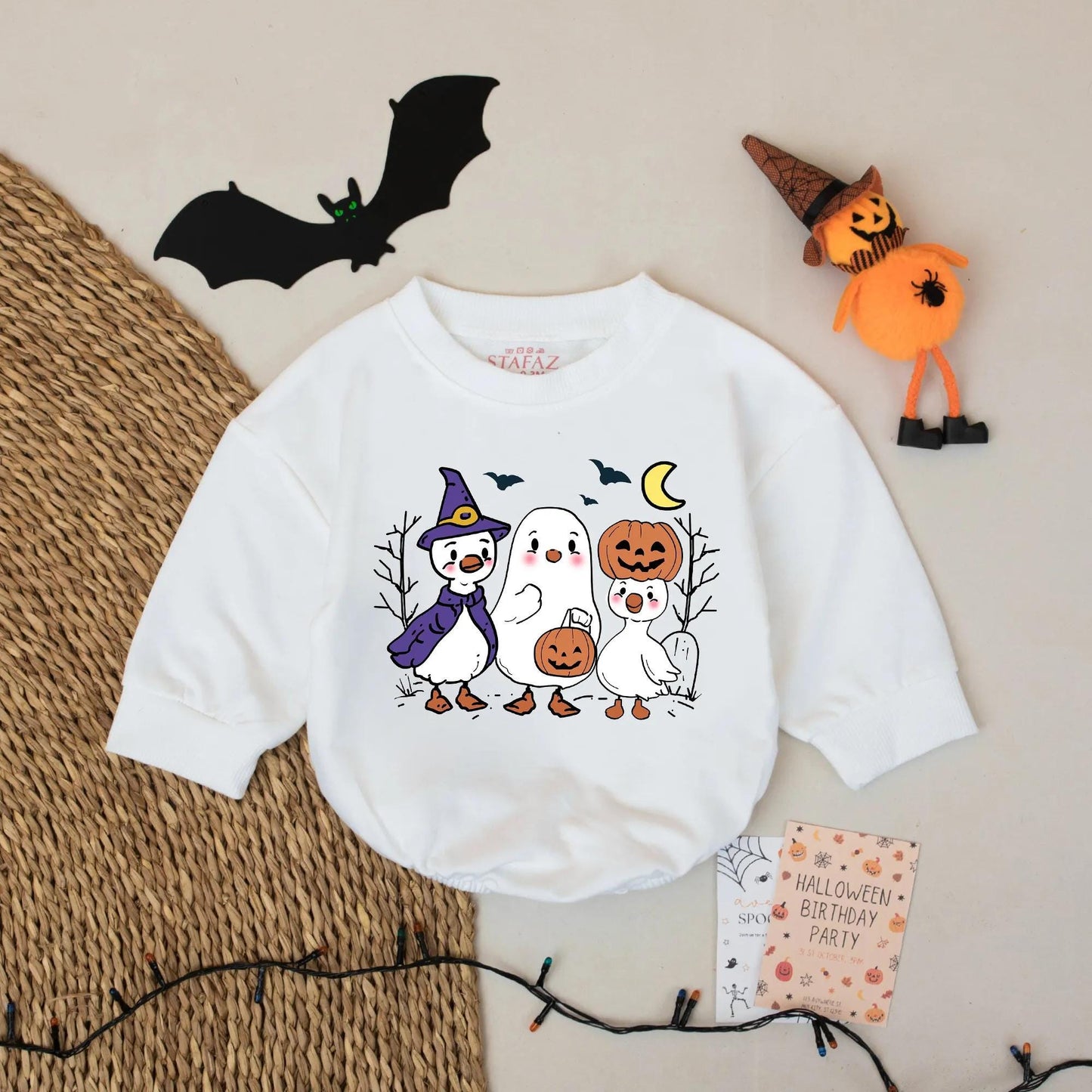 Boo Crew Halloween Baby Romper Outfit, Cute Duck Ghosts & Witch Design, First Halloween Bodysuit for Baby Boy or Girl, Perfect Gift