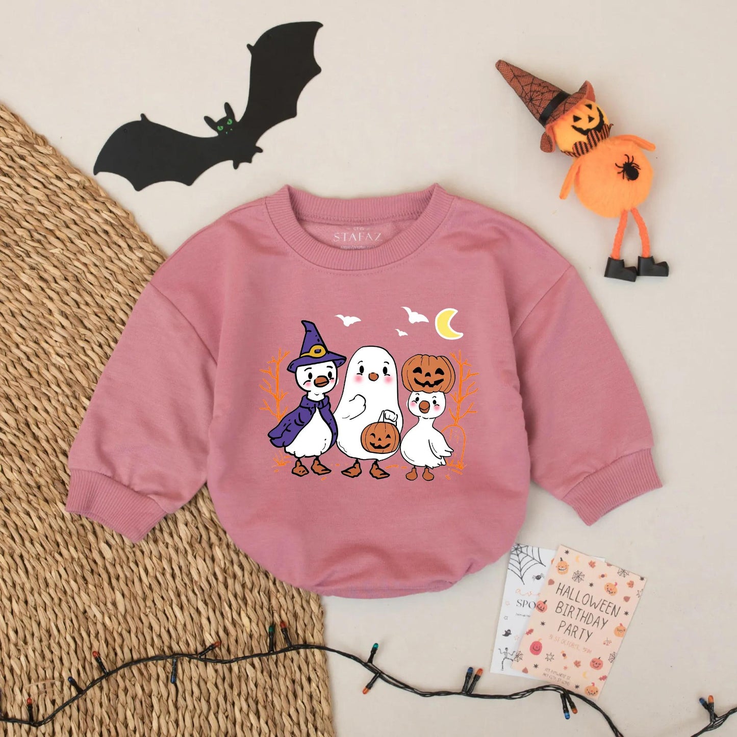 Boo Crew Halloween Baby Romper Outfit, Cute Duck Ghosts & Witch Design, First Halloween Bodysuit for Baby Boy or Girl, Perfect Gift