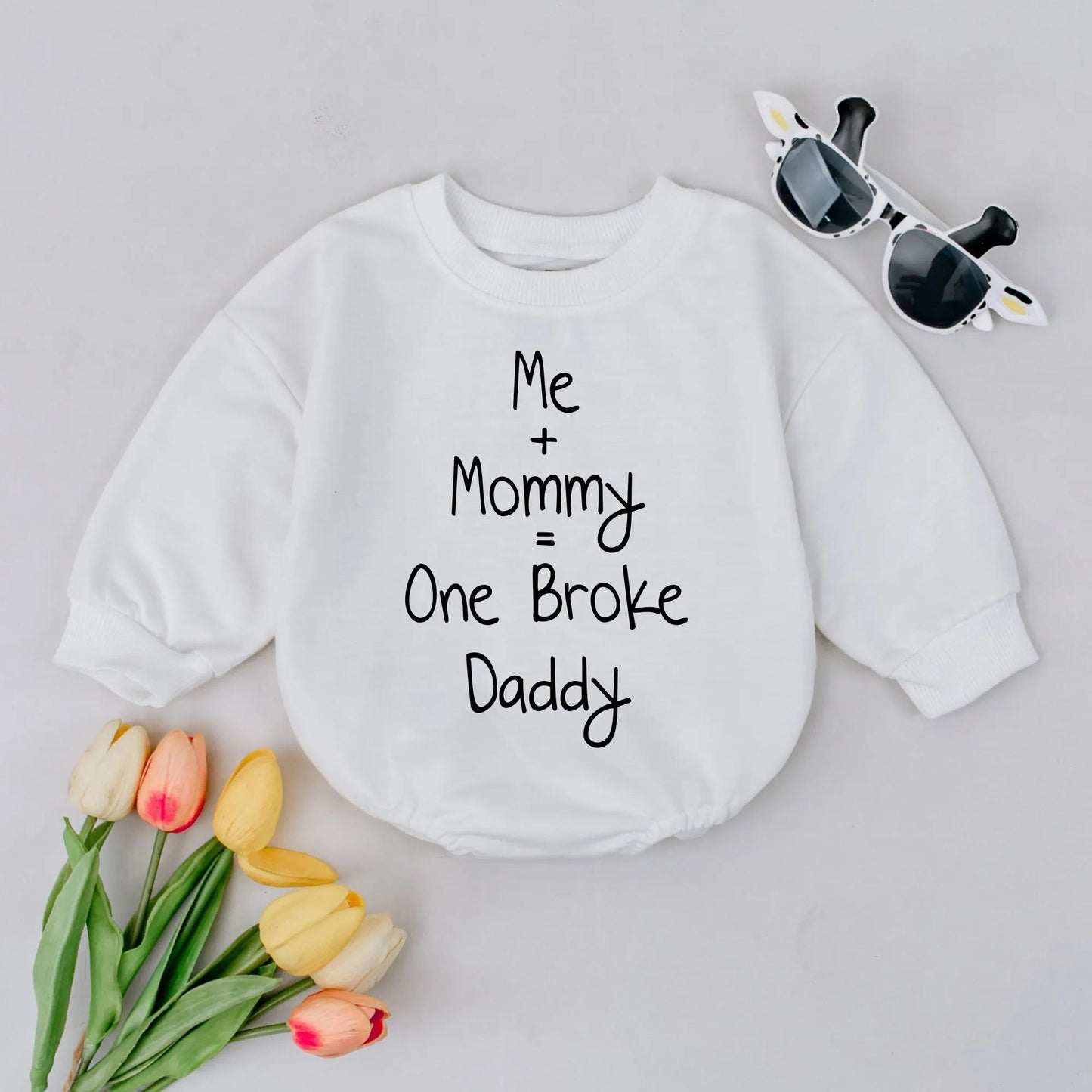 Me Mommy One Broke Daddy Bubble Romper Hilarious Infant Outfit Gender Neutral Newborn Bodysuit Soft Cotton Baby Shower Gift for New Parents Announcement Reveal