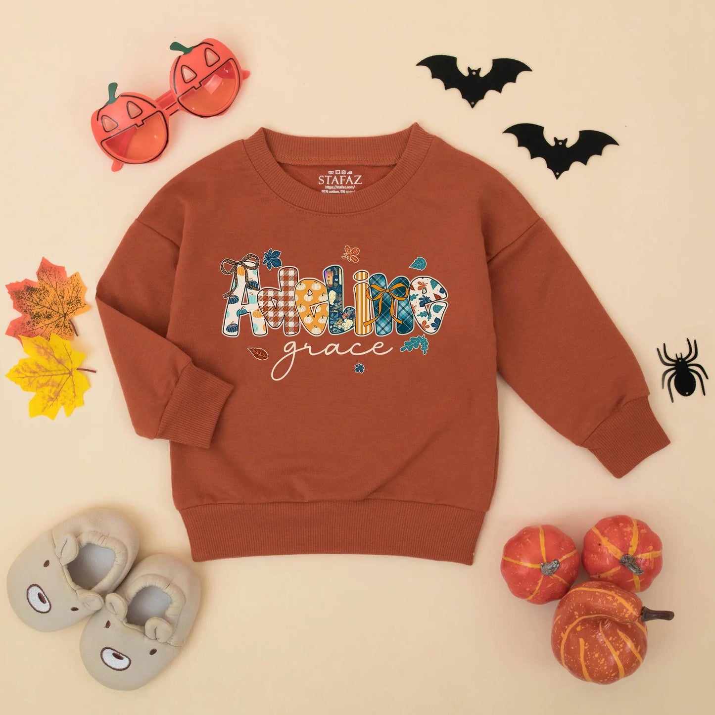 Adeline Grace Personalized Fall Baby Girl Romper Custom Pumpkin Autumn Toddler Bodysuit Thanksgiving Gift Idea