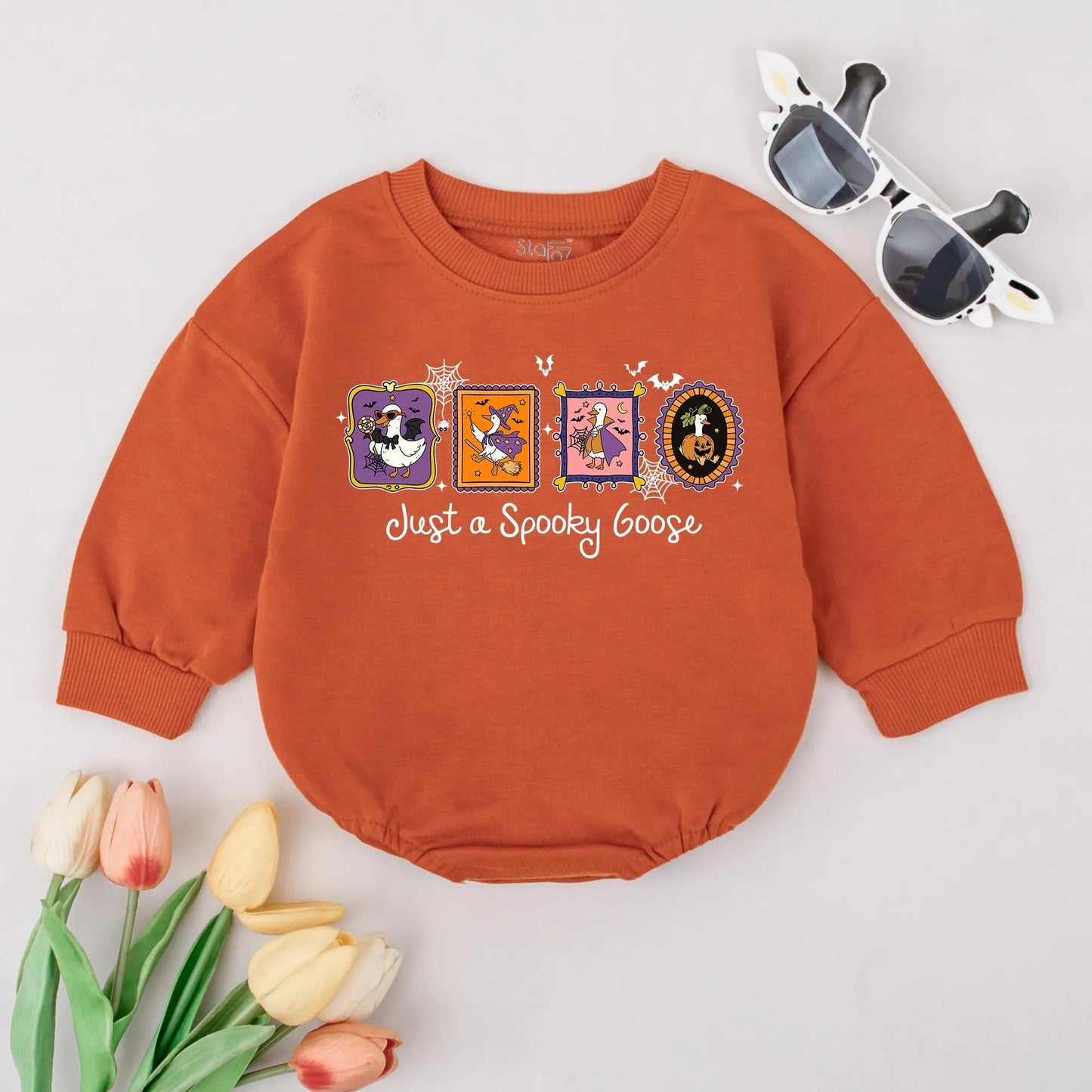 Spooky Goose Bubble Romper, First Halloween Outfit for Baby, Funny Halloween Goose Bodysuit, Fall Baby Clothes, Cute Cartoon Design