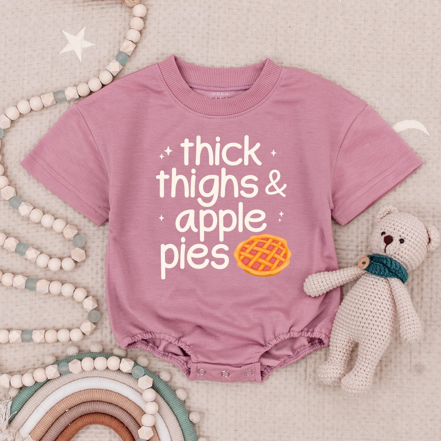 Thanksgiving Baby Romper Set: 'Thick Thighs & Apple Pies' & 'I'll Bring the Rolls' Outfits! Cute Fall Holiday Bubble Romper for Baby
