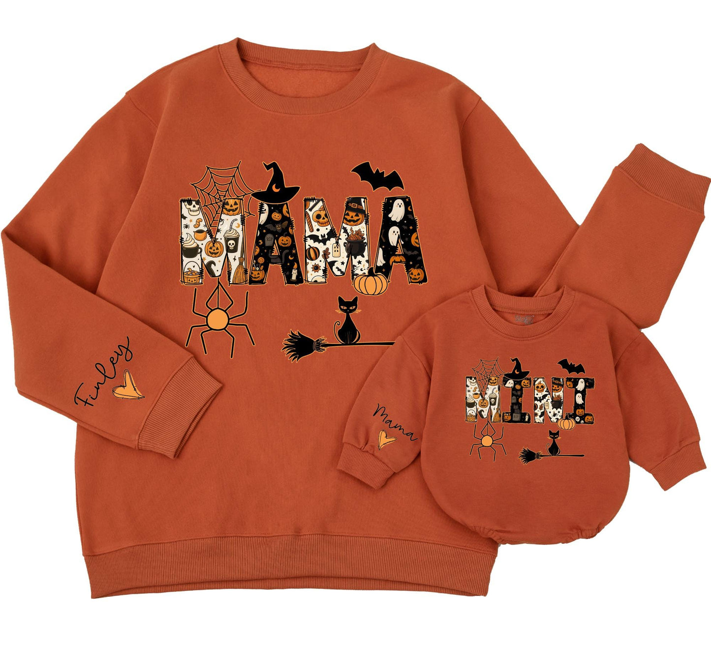 Mama & Mini Halloween Sweatshirts: Matching Family Outfits with Pumpkin, Ghost Letters - Cute Mommy and Me Fall Party Costume Romper Baby Gift Set