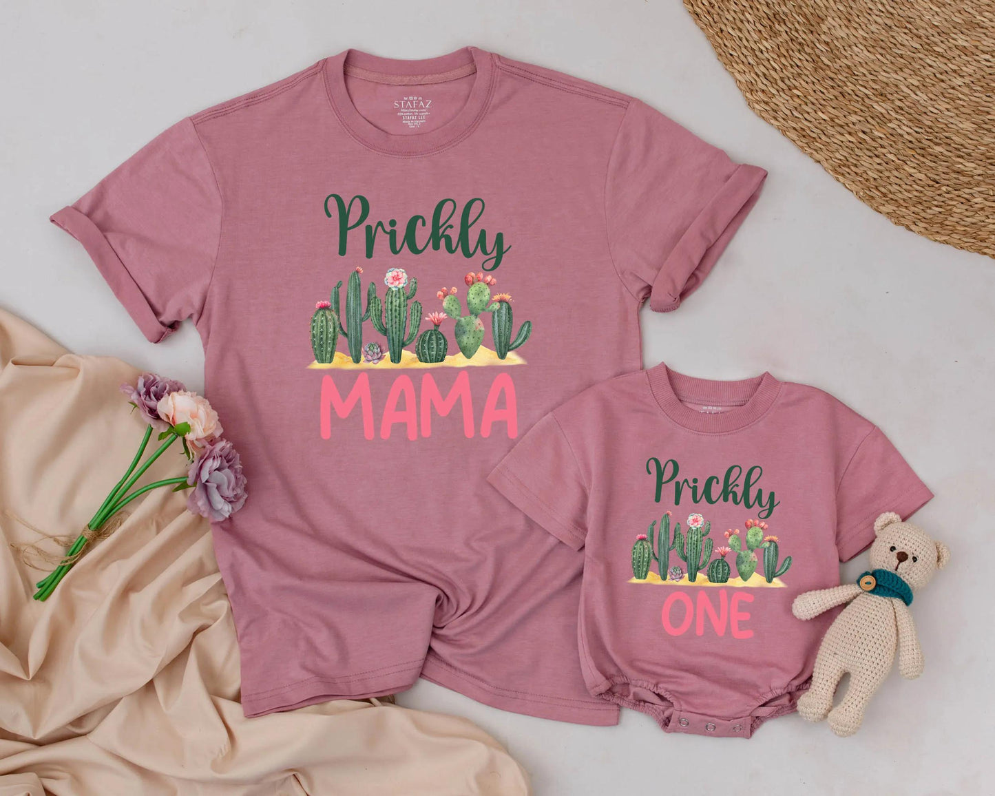 Prickly ONE Cactus 1st Birthday Shirt, Matching Family Outfit, Cute First Birthday Gift, Green & Pink Cactus Theme Party, Personalized Baby Tee 137 chars