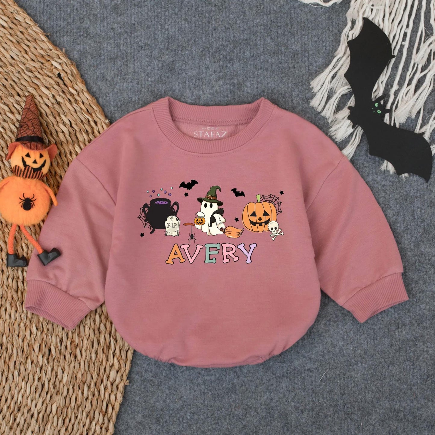Personalized My First Halloween Romper Cute Spooky Baby Outfit with Ghost, Pumpkin & Bats Goose Baby Clothes Halloween Gift Baby Shower 137 chars