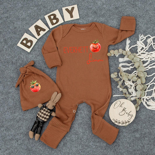 Personalized Baby First Middle Name Romper Adorable Smiling Tomato Design Modern Newborn Shower Gift Coming Home Outfit