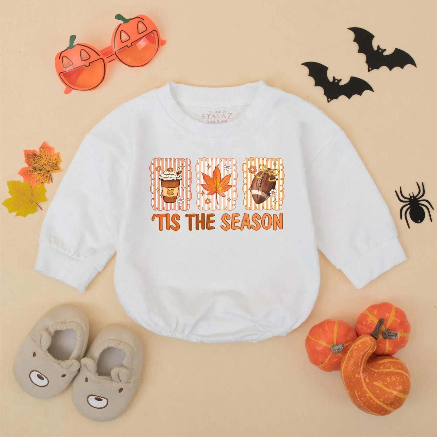 Tis The Season Baby Romper Retro Football Maple Leaf Pumpkin Spice Latte Fall Outfit Toddler Newborn First Thanksgiving Gift