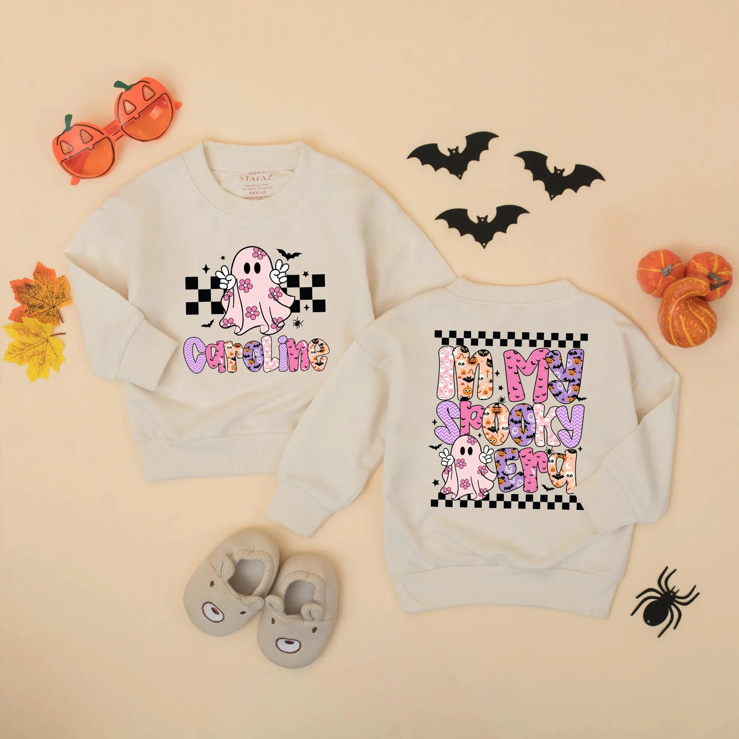 Custom Caroline "In My Spooky Era" Baby Romper Cute Pink Ghost Halloween Toddler Sweatshirt Whimsical Retro Gift
